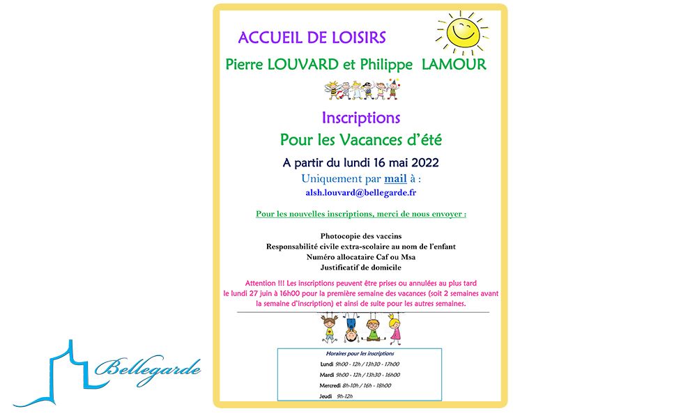 INSCRIPTION ACCUEILS DE LOISIRS VACANCES ÉTÉ